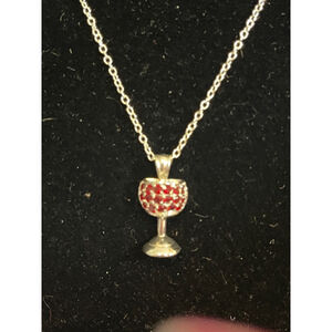 Women's Red Wine Glass Pendant Necklace